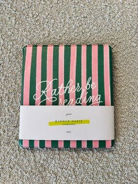 NWT Kindle Oasis Case | Page | Pink & Green Striped "Rather Be Reading”